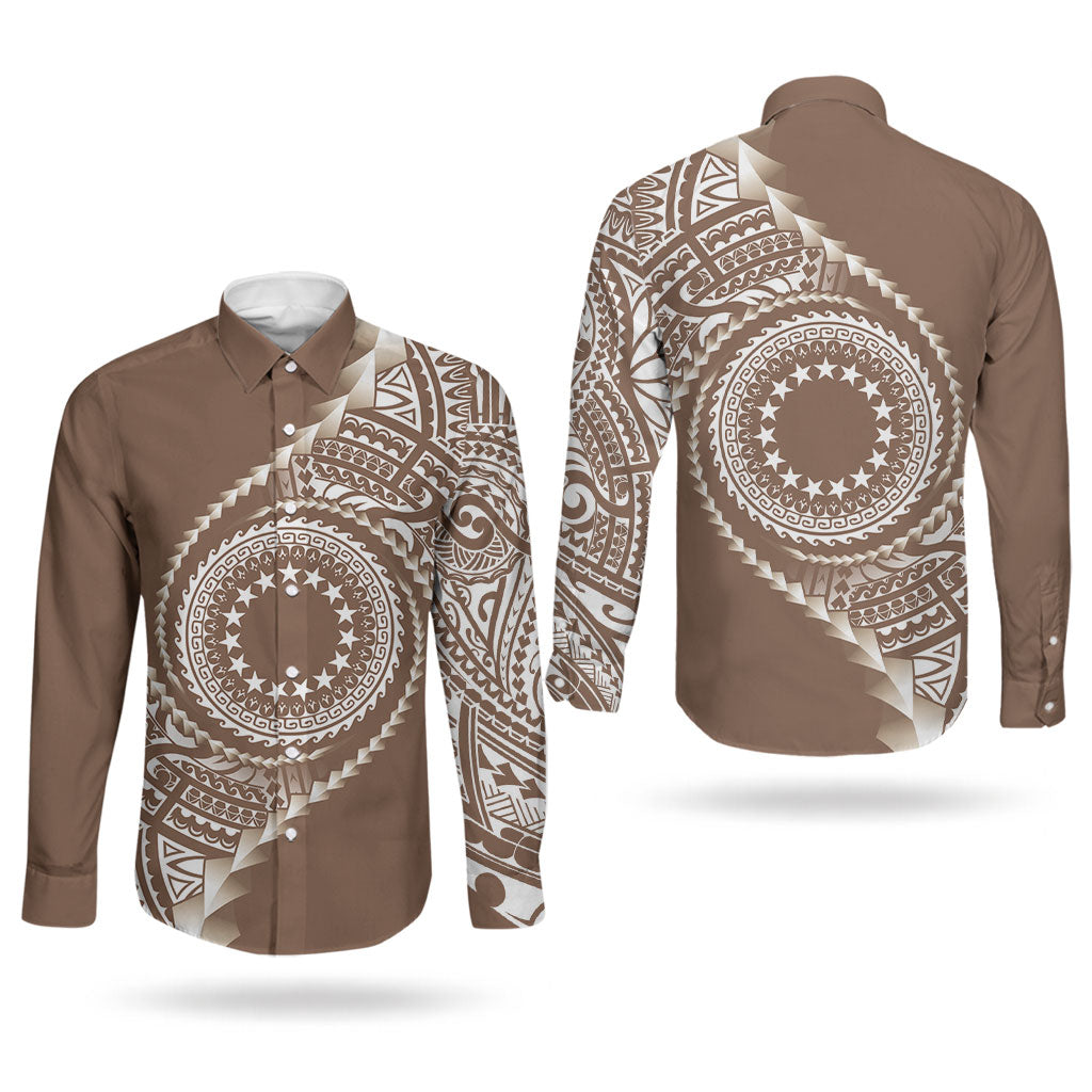Cook Islands Gospel Day Couples Matching Short Sleeve Bodycon Dress and Long Sleeve Button Shirt Brown Tribal Curves