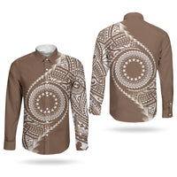 Cook Islands Gospel Day Couples Matching Summer Maxi Dress and Long Sleeve Button Shirt Brown Tribal Curves