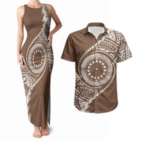 Cook Islands Gospel Day Couples Matching Tank Maxi Dress and Hawaiian Shirt Brown Tribal Curves