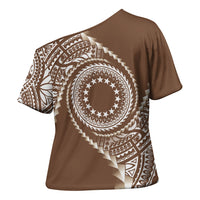 Cook Islands Gospel Day Cross Shoulder Shirt Brown Tribal Curves