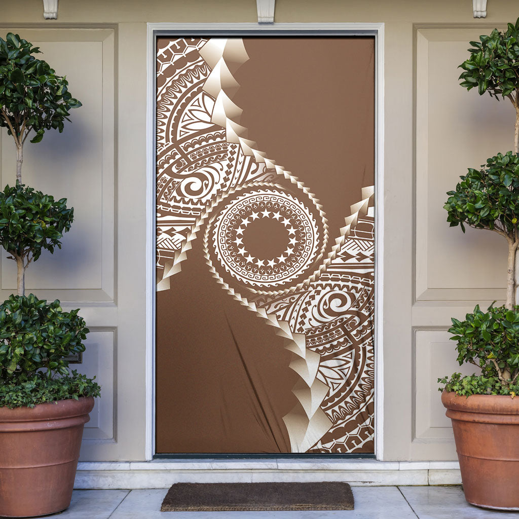 Cook Islands Gospel Day Door Cover Brown Tribal Curves