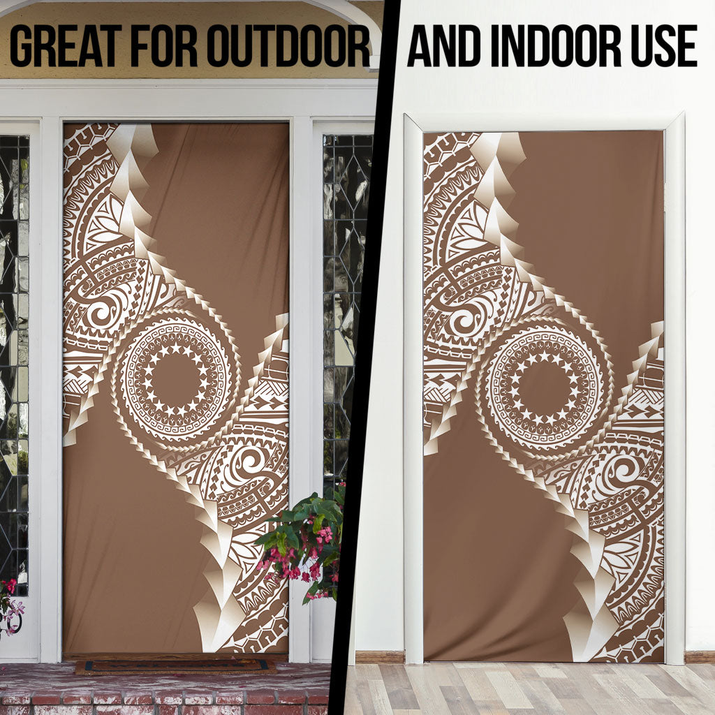 Cook Islands Gospel Day Door Cover Brown Tribal Curves