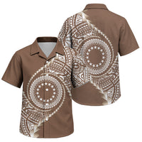 Cook Islands Gospel Day Family Matching Off Shoulder Short Dress and Hawaiian Shirt Brown Tribal Curves