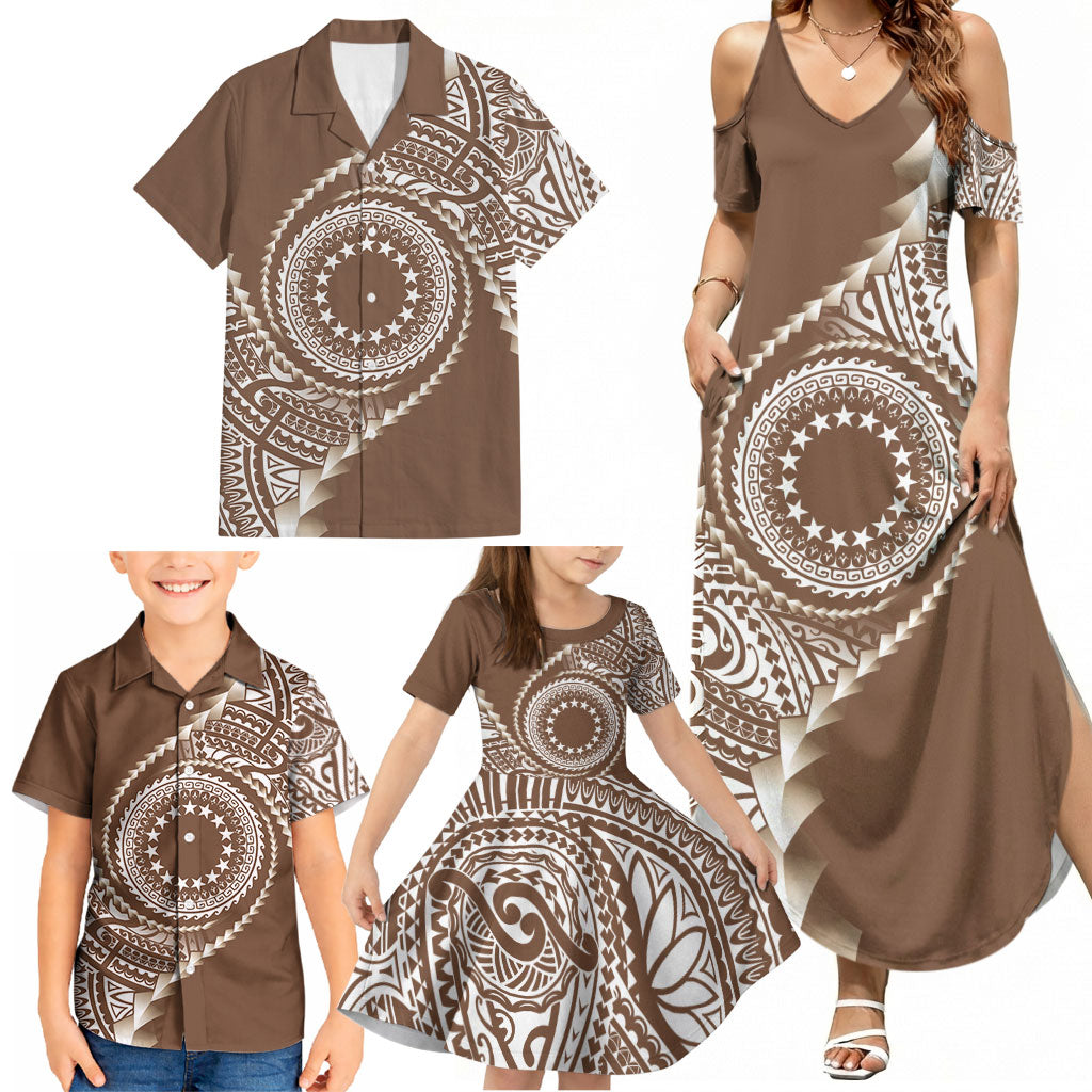 Cook Islands Gospel Day Family Matching Summer Maxi Dress and Hawaiian Shirt Brown Tribal Curves