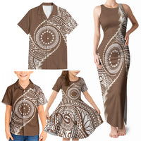 Cook Islands Gospel Day Family Matching Tank Maxi Dress and Hawaiian Shirt Brown Tribal Curves