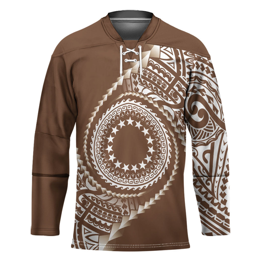 Cook Islands Gospel Day Hockey Jersey Brown Tribal Curves