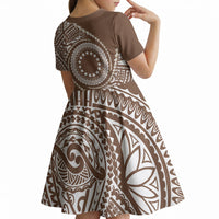 Cook Islands Gospel Day Kid Short Sleeve Dress Brown Tribal Curves
