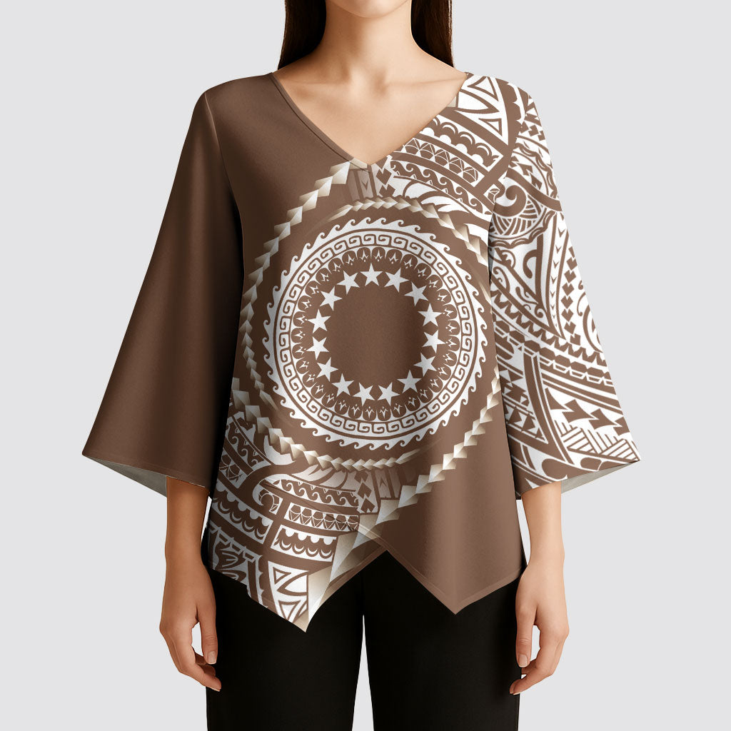 Cook Islands Gospel Day Kimono Sleeve Blouse Brown Tribal Curves