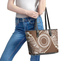 Cook Islands Gospel Day Leather Tote Bag Brown Tribal Curves
