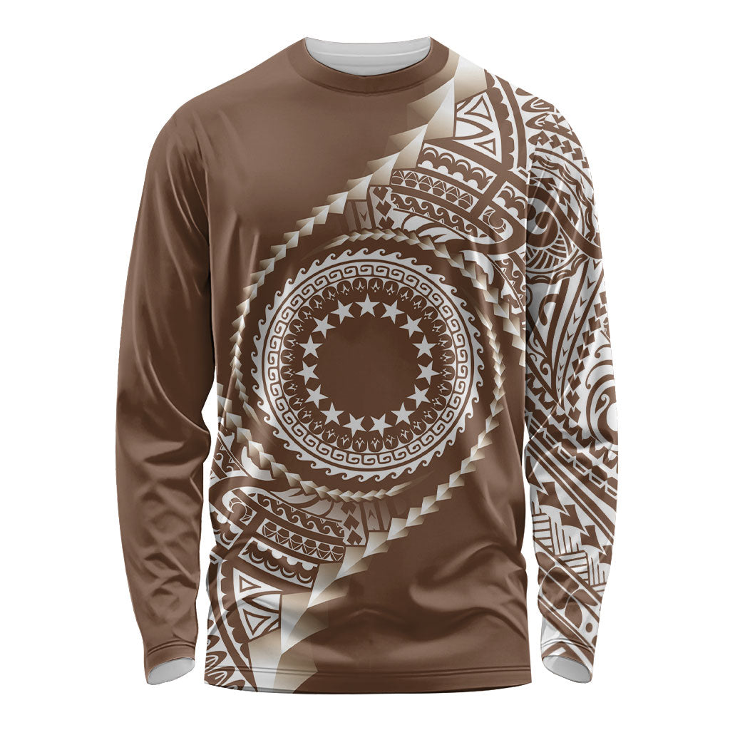 Cook Islands Gospel Day Long Sleeve Shirt Brown Tribal Curves