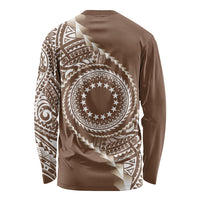 Cook Islands Gospel Day Long Sleeve Shirt Brown Tribal Curves