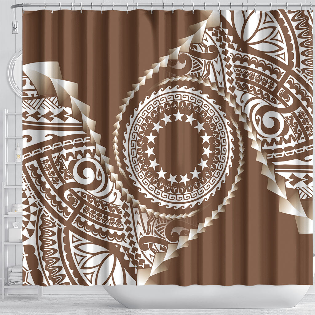 Cook Islands Gospel Day Shower Curtain Brown Tribal Curves