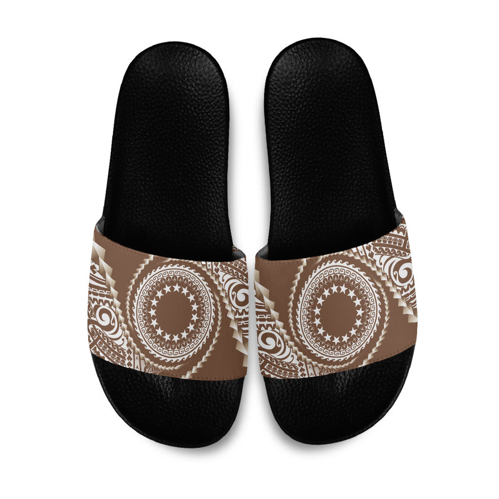 Cook Islands Gospel Day Slide Sandals Brown Tribal Curves