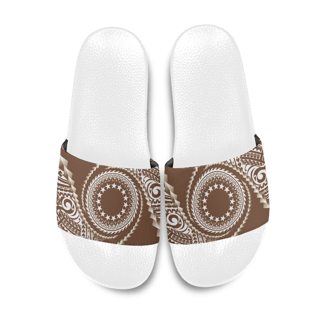 Cook Islands Gospel Day Slide Sandals Brown Tribal Curves