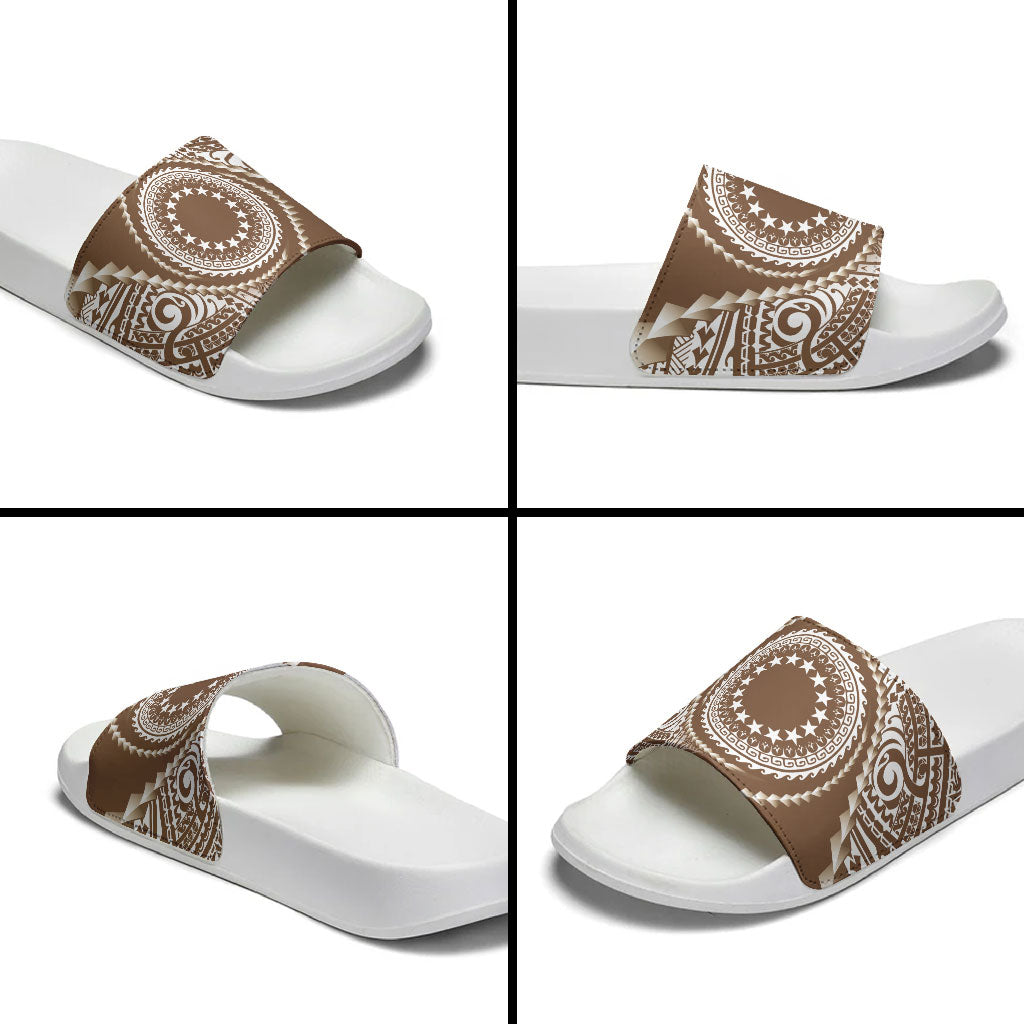 Cook Islands Gospel Day Slide Sandals Brown Tribal Curves