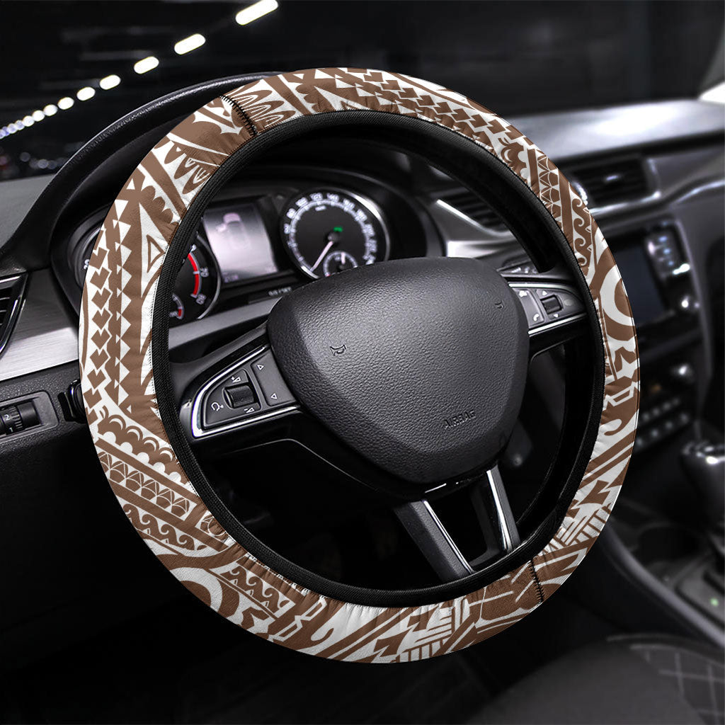 Cook Islands Gospel Day Steering Wheel Cover Brown Tribal Curves