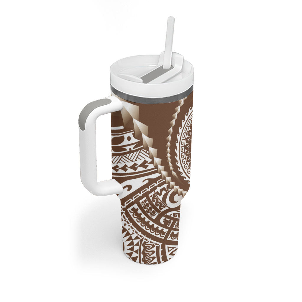 Cook Islands Gospel Day Tumbler With Handle Brown Tribal Curves