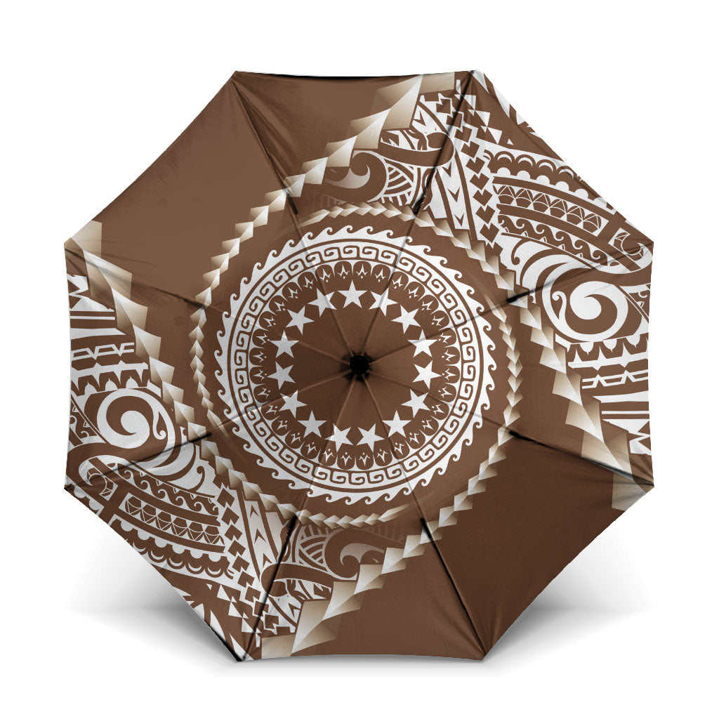 Cook Islands Gospel Day Umbrella Brown Tribal Curves LT05 One Size Folded 11.42 inch Opened Diameter 37.4 inch Brown - Polynesian Pride