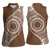 Cook Islands Gospel Day Women Sleeveless Polo Shirt Brown Tribal Curves