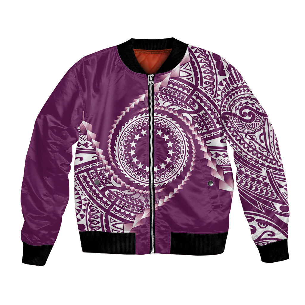Cook Islands Gospel Day Bomber Jacket Maroon Tribal Curves LT05 Unisex Maroon - Polynesian Pride