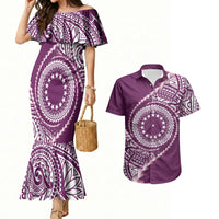 Cook Islands Gospel Day Couples Matching Mermaid Dress and Hawaiian Shirt Maroon Tribal Curves