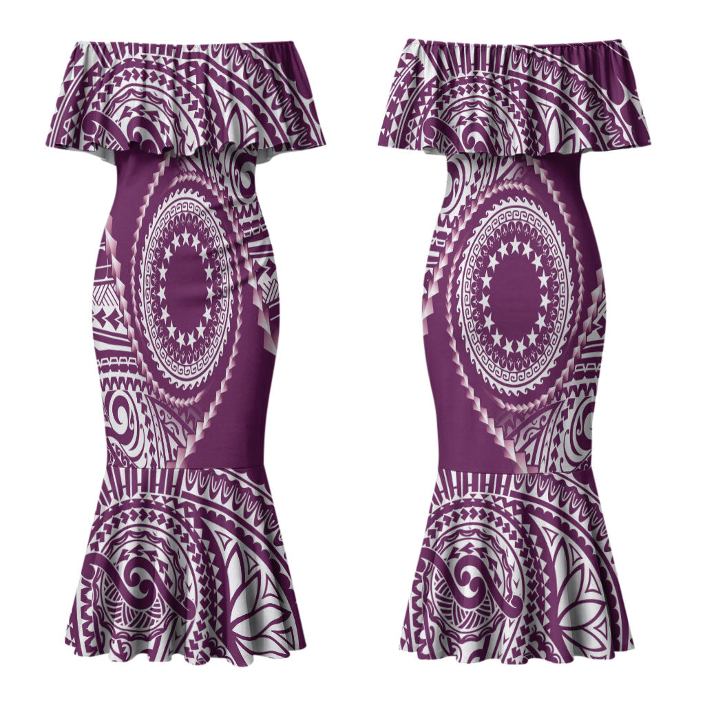 Cook Islands Gospel Day Couples Matching Mermaid Dress and Hawaiian Shirt Maroon Tribal Curves