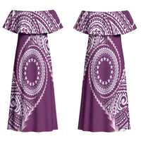 Cook Islands Gospel Day Couples Matching Off Shoulder Maxi Dress and Hawaiian Shirt Maroon Tribal Curves