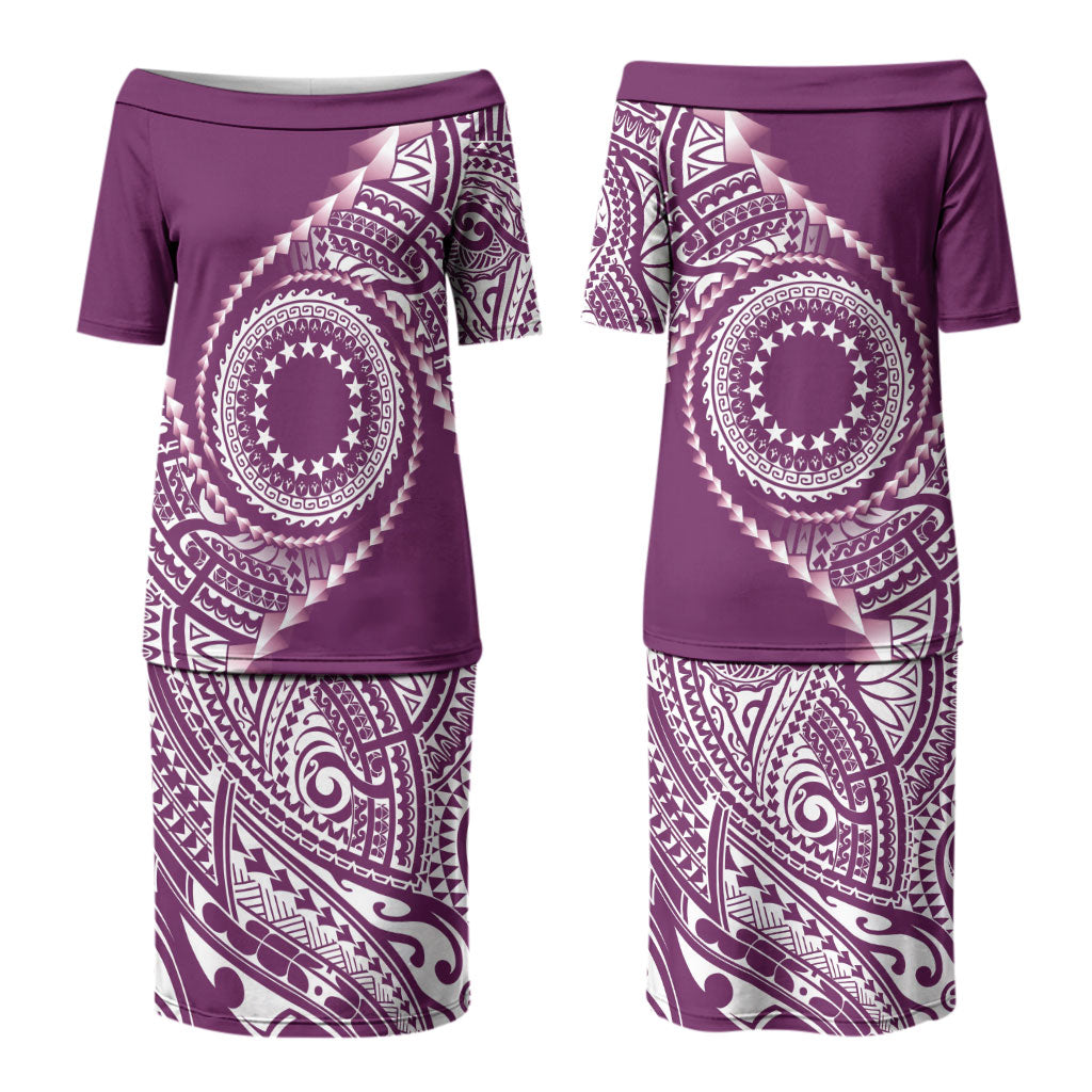 Cook Islands Gospel Day Couples Matching Puletasi and Hawaiian Shirt Maroon Tribal Curves