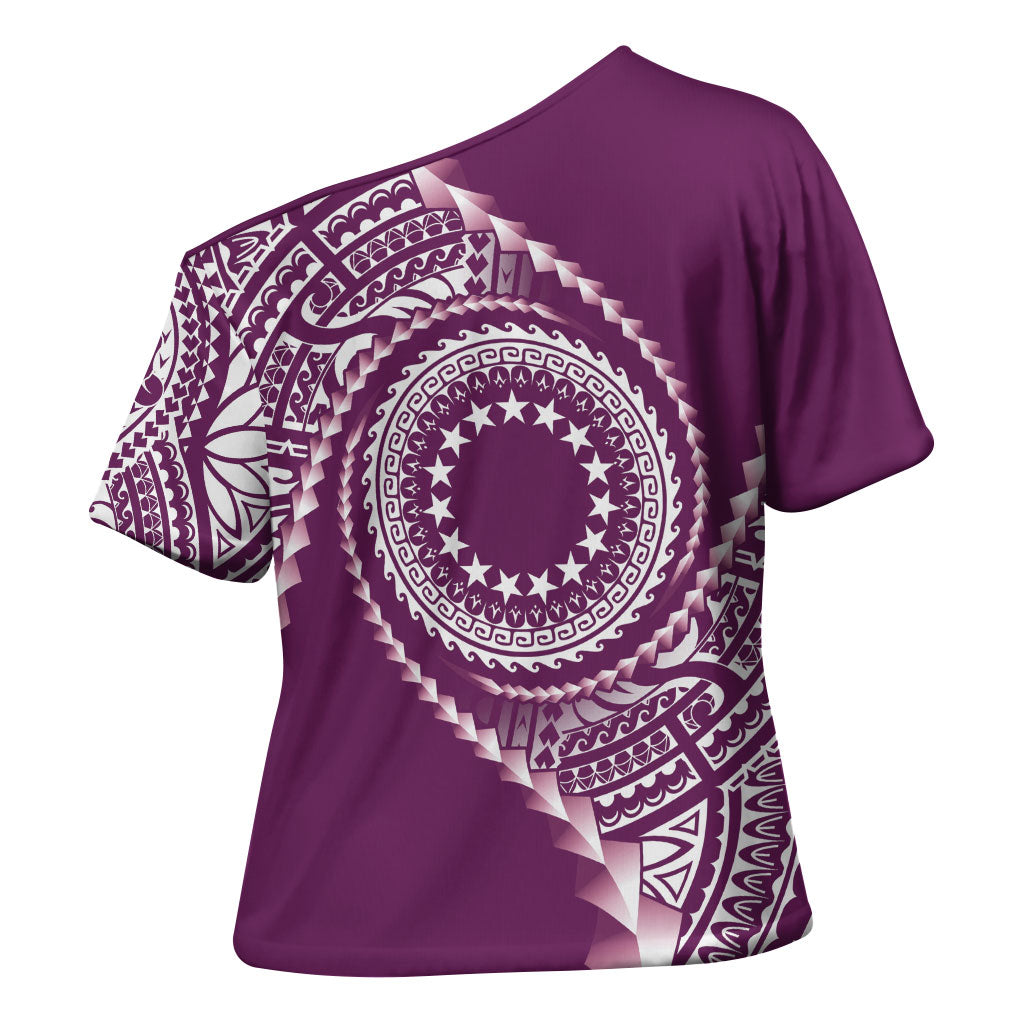 Cook Islands Gospel Day Cross Shoulder Shirt Maroon Tribal Curves
