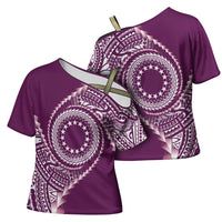Cook Islands Gospel Day Cross Shoulder Shirt Maroon Tribal Curves