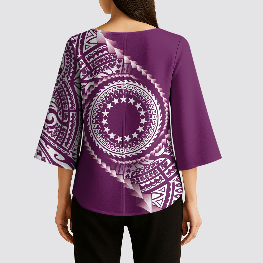 Cook Islands Gospel Day Kimono Sleeve Blouse Maroon Tribal Curves