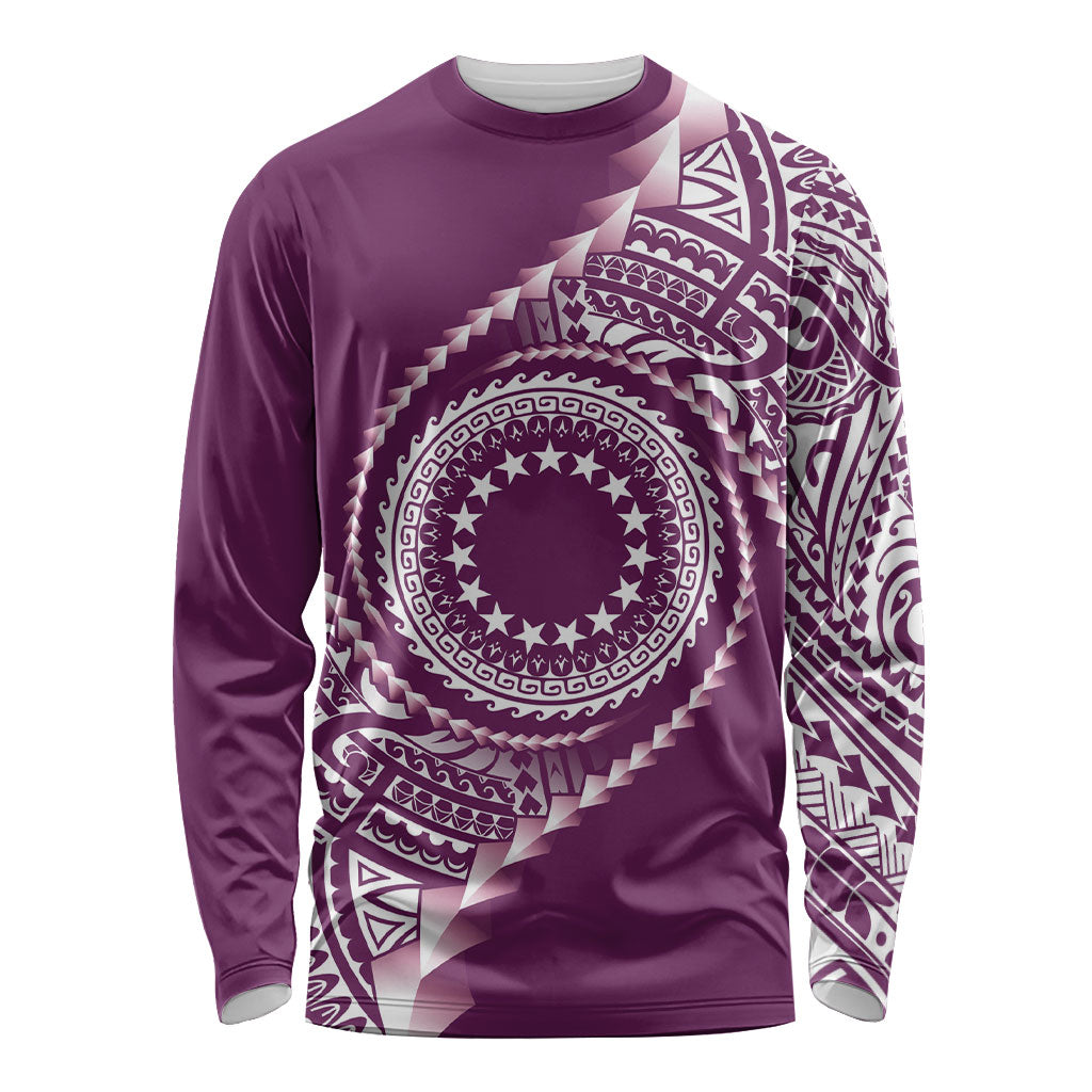 Cook Islands Gospel Day Long Sleeve Shirt Maroon Tribal Curves