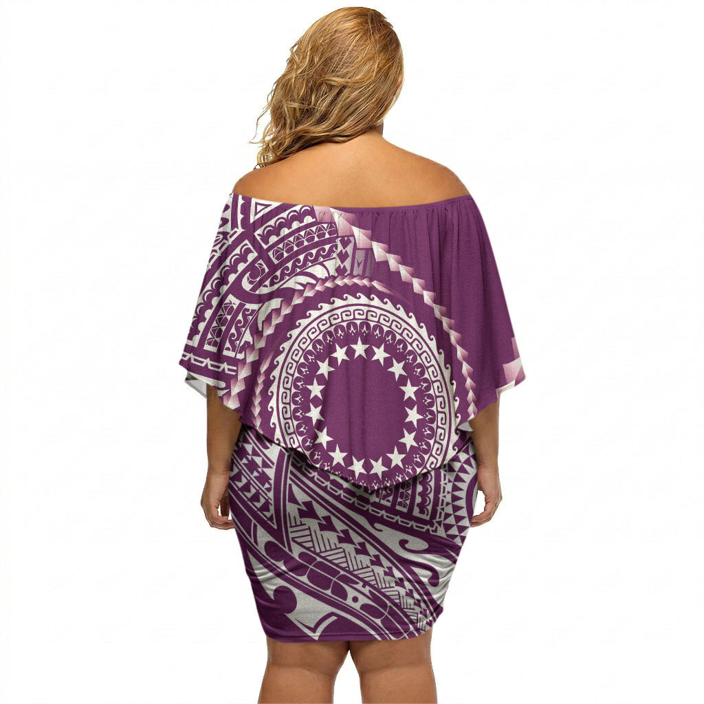 Cook Islands Gospel Day Off Shoulder Short Dress Maroon Tribal Curves