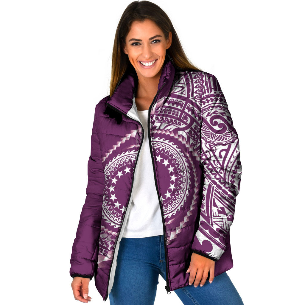 Cook Islands Gospel Day Padded Jacket Maroon Tribal Curves