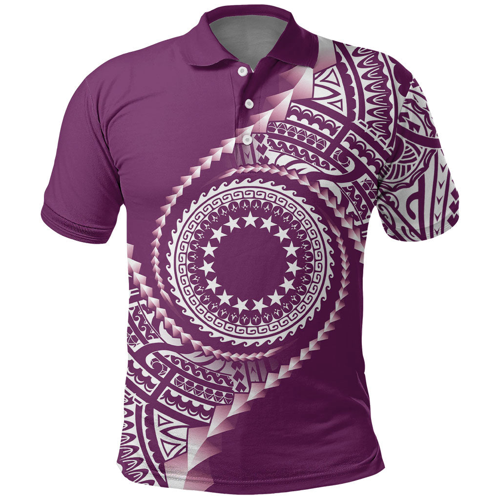 Cook Islands Gospel Day Polo Shirt Maroon Tribal Curves