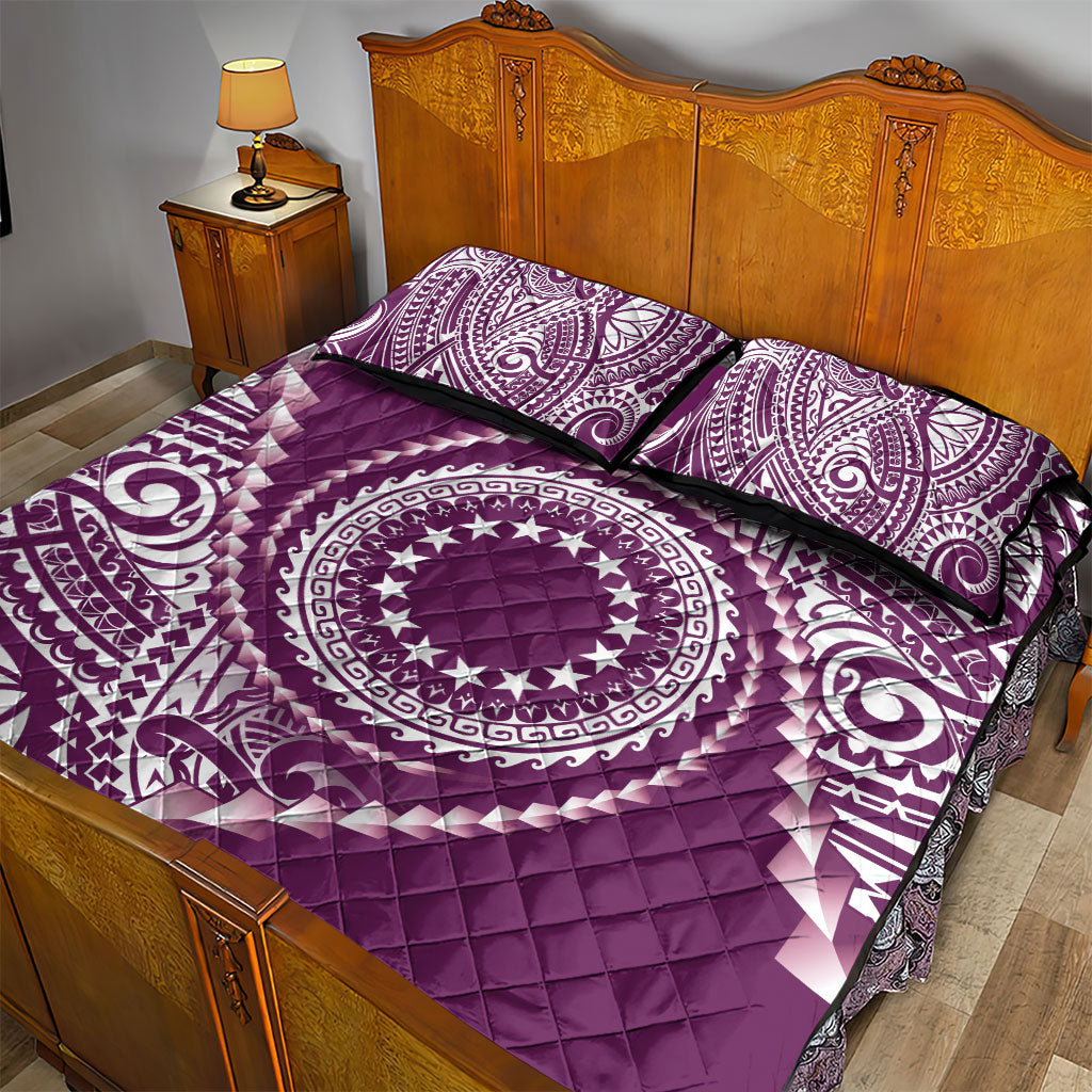 Cook Islands Gospel Day Quilt Bed Set Maroon Tribal Curves