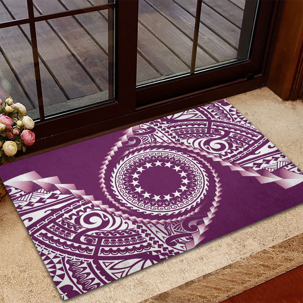 Cook Islands Gospel Day Rubber Doormat Maroon Tribal Curves