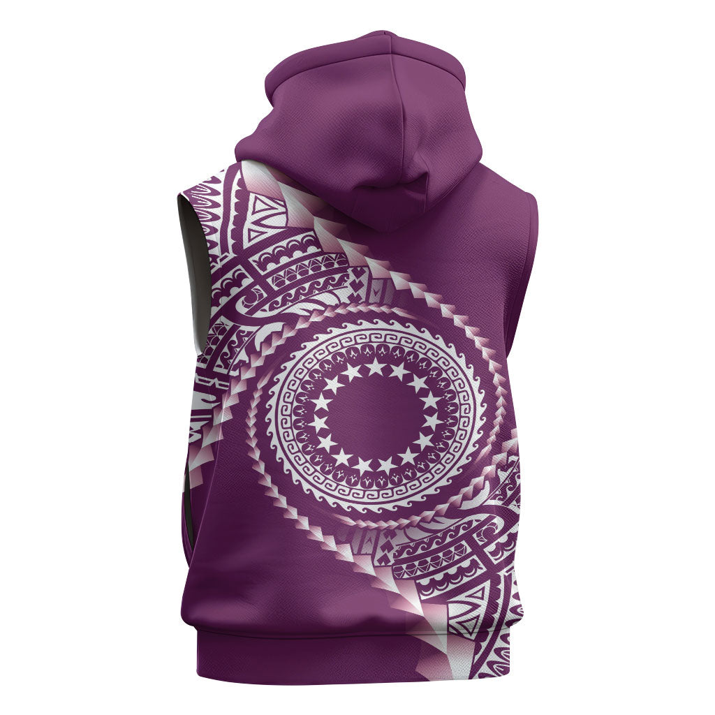 Cook Islands Gospel Day Sleeveless Zip Hoodie Maroon Tribal Curves