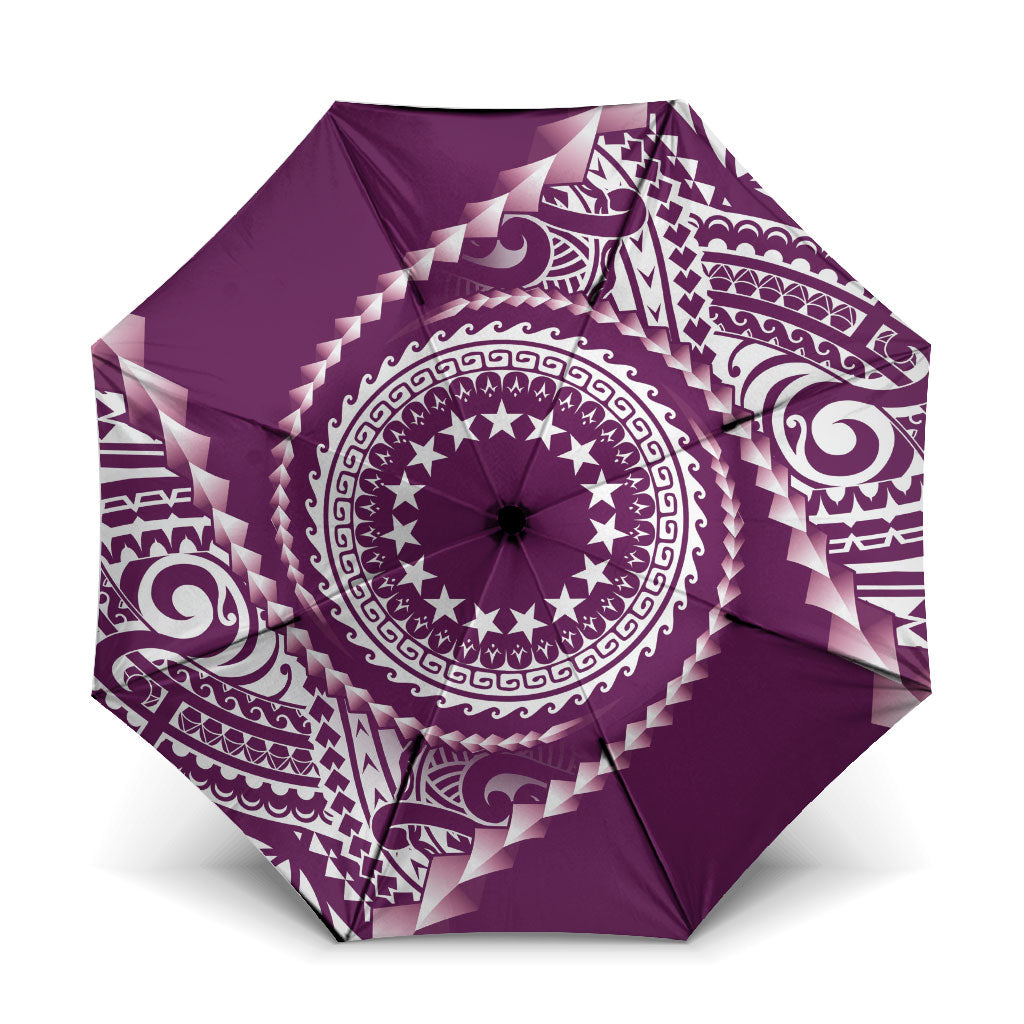 Cook Islands Gospel Day Umbrella Maroon Tribal Curves
