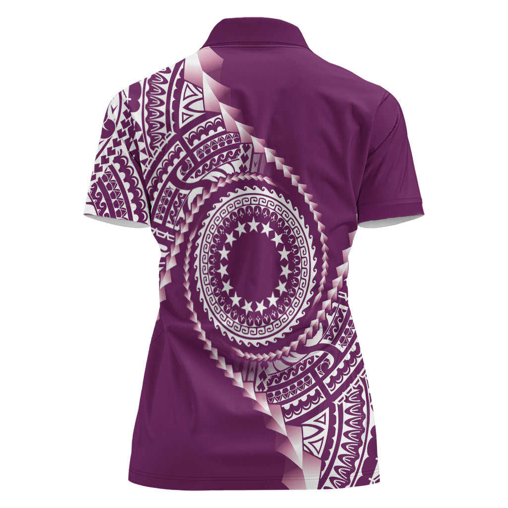 Cook Islands Gospel Day Women Polo Shirt Maroon Tribal Curves