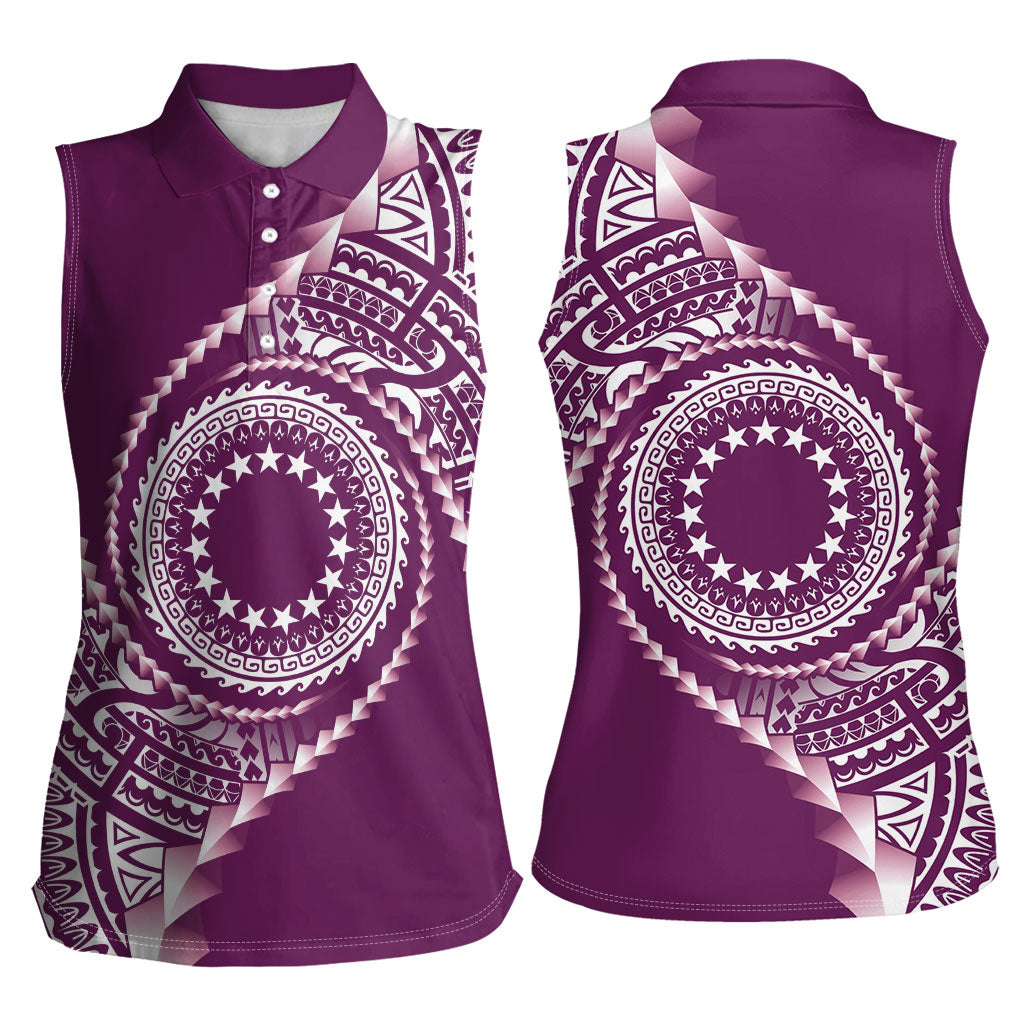 Cook Islands Gospel Day Women Sleeveless Polo Shirt Maroon Tribal Curves