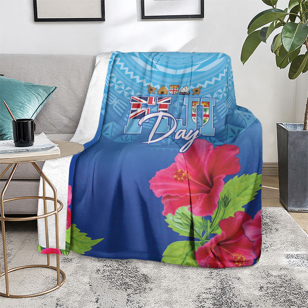 Bula Fiji Day Blanket Traditional Tapa Pattern With Hibiscus