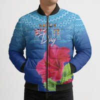 Bula Fiji Day Bomber Puffer Jacket Traditional Tapa Pattern With Hibiscus