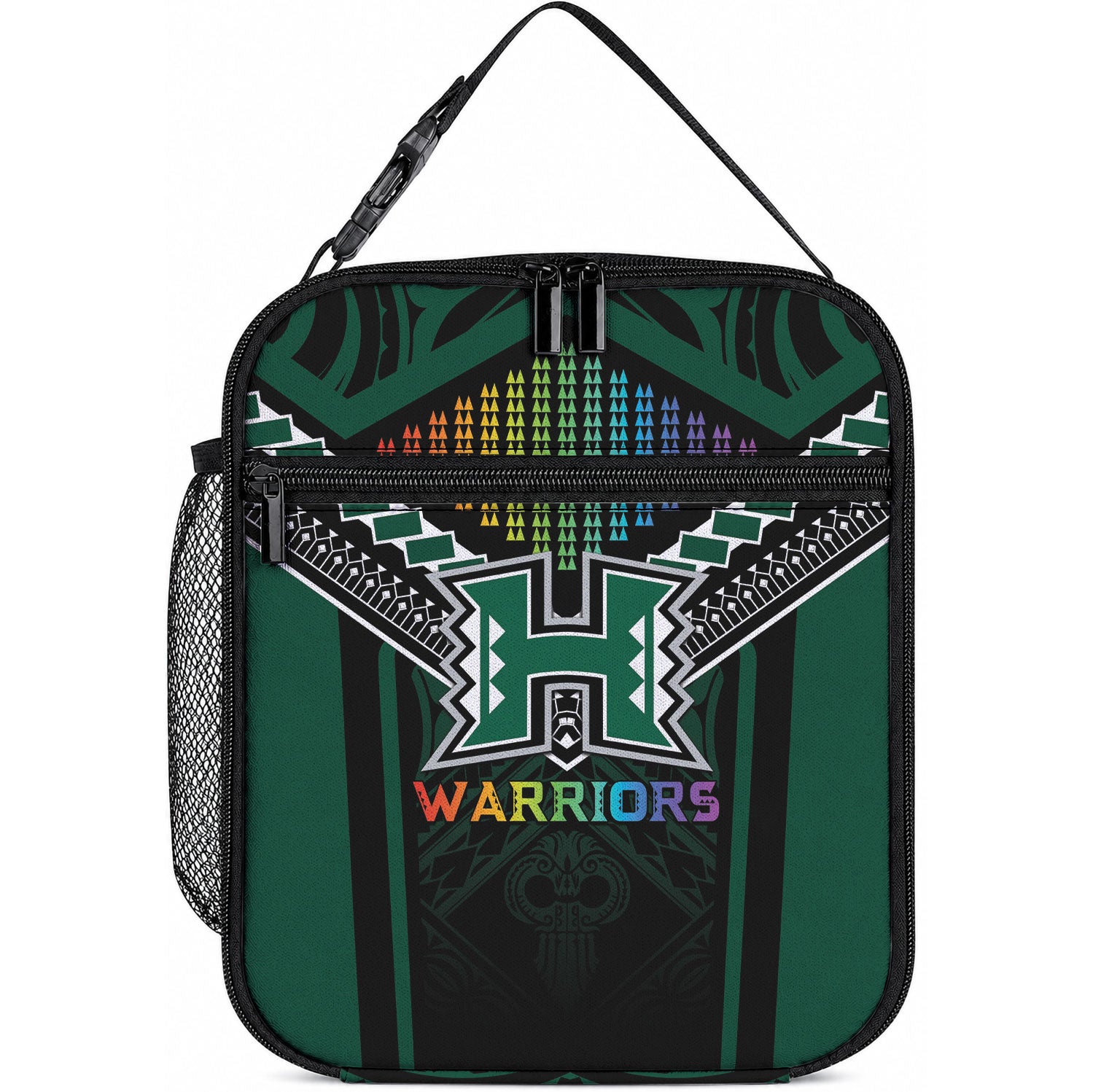 Hawaii Warriors Football Lunch Bag Rainbow Kakau Pattern Black LT05 10.2 × 8.3 × 4.3 inch Black - Polynesian Pride