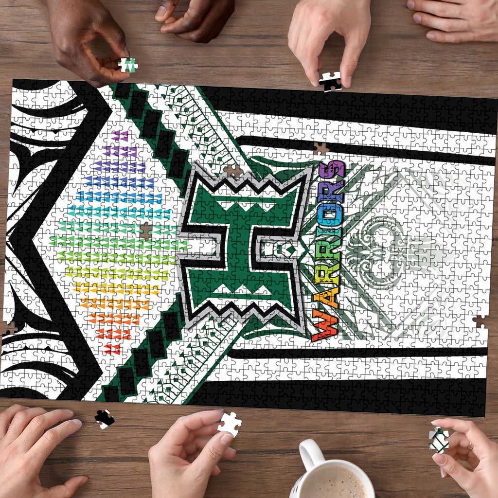 Hawaii Warriors Football Puzzle Rainbow Kakau Pattern White