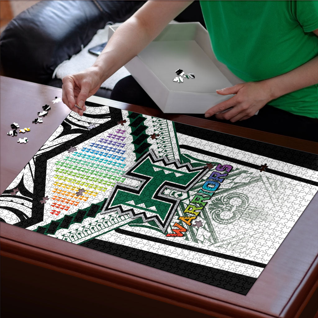Hawaii Warriors Football Puzzle Rainbow Kakau Pattern White