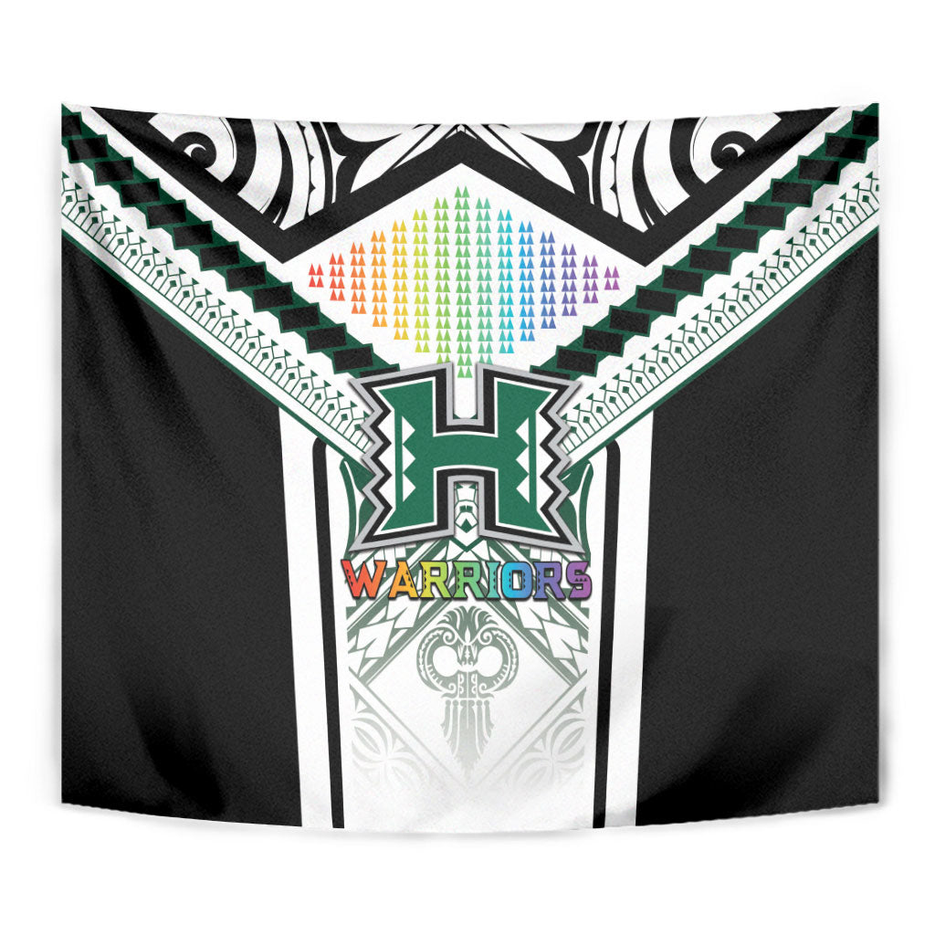 Hawaii Warriors Football Tapestry Rainbow Kakau Pattern White LT05 - Polynesian Pride
