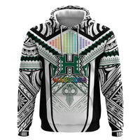 Custom Hawaii Warriors Football Zip Hoodie Rainbow Kakau Pattern White LT05 Pullover Hoodie White - Polynesian Pride