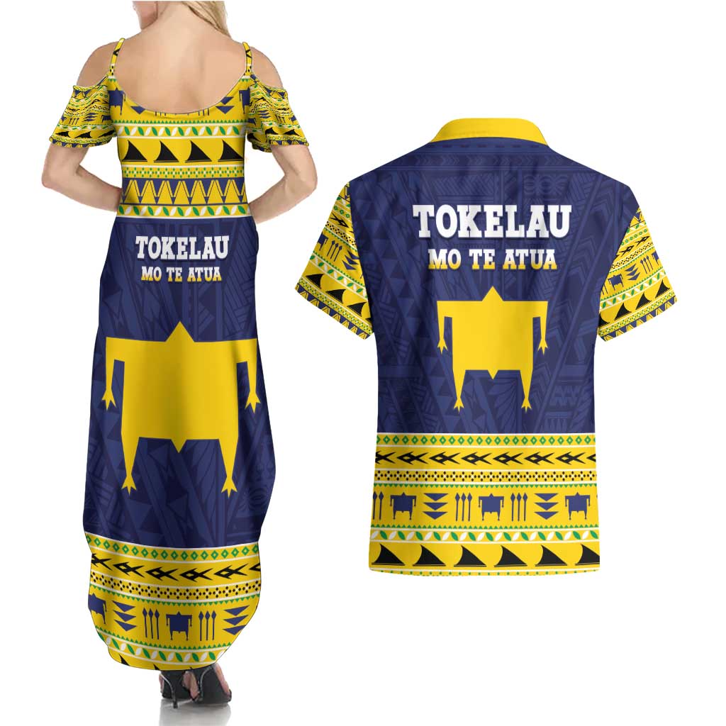 Tokelau Christmas Couples Matching Summer Maxi Dress and Hawaiian Shirt Tokelauan Turtle Santa Sleigh