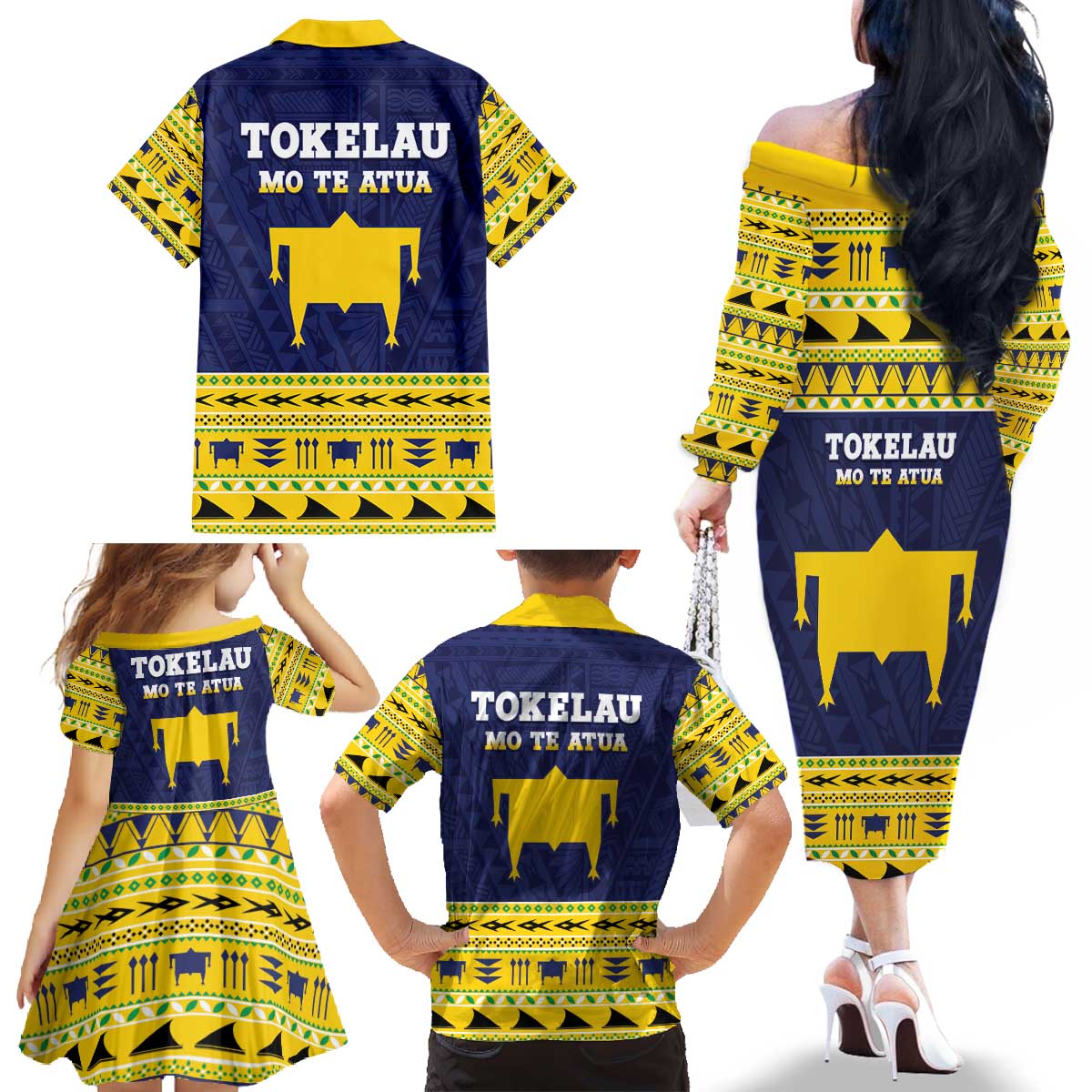 Tokelau Christmas Family Matching Off The Shoulder Long Sleeve Dress and Hawaiian Shirt Tokelauan Turtle Santa Sleigh